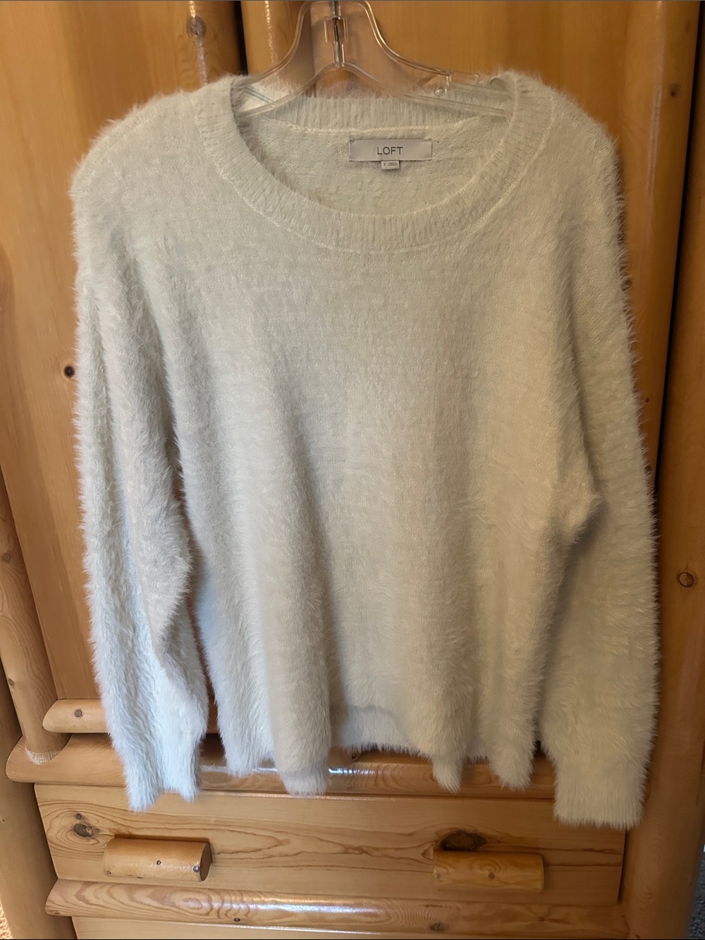 LOFT Fuzzy Crewneck Sweater in Soft Cream